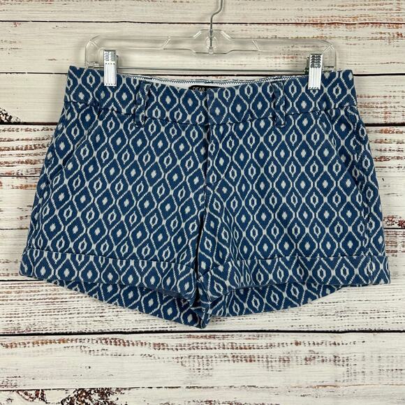 Women's Dear John Cuffed Chino Stretch Shorts Blue White Print Boho Size 29 - Picture 1 of 7